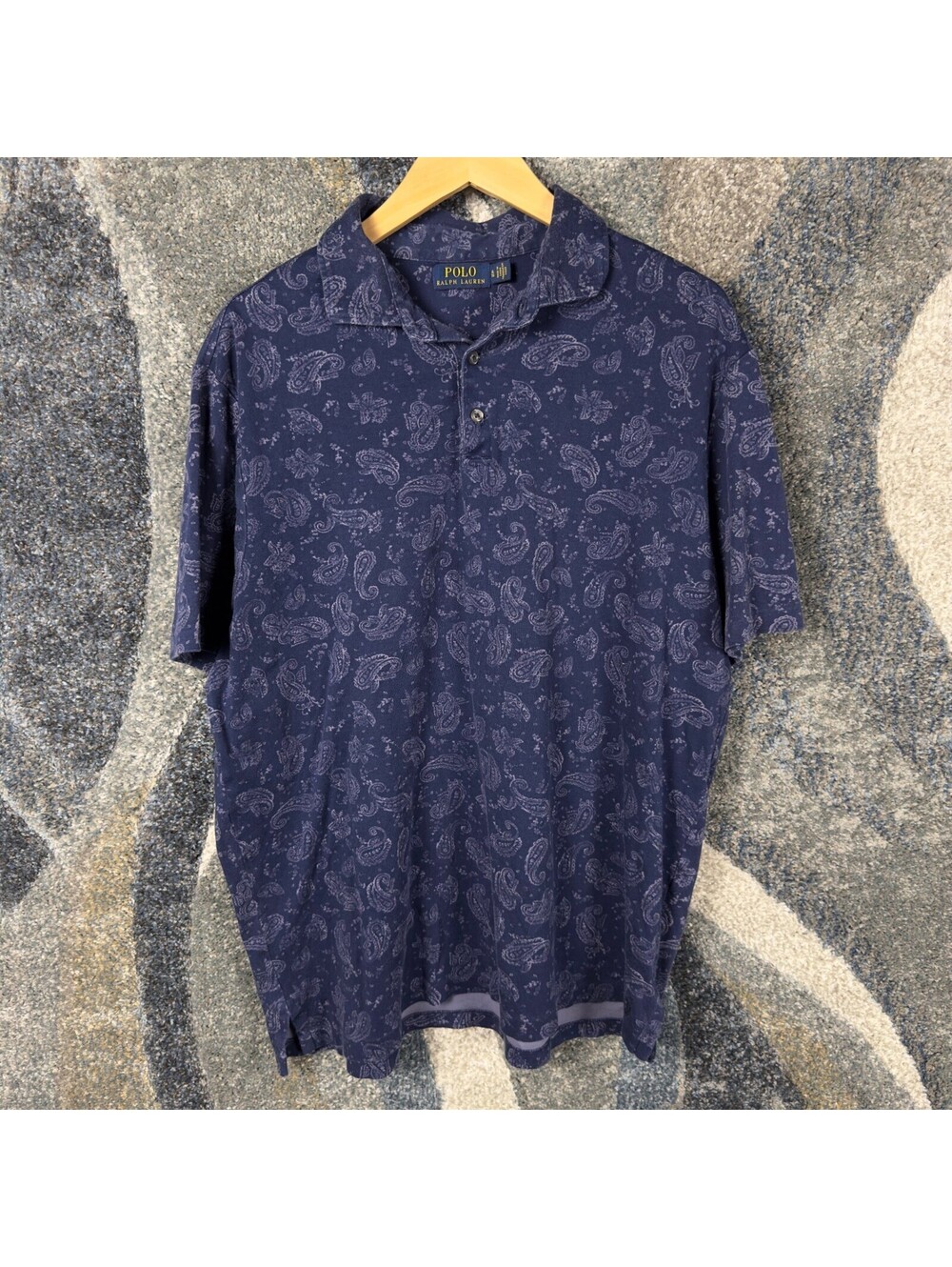 Polo Ralph Lauren Paisley Polo Shirt Mens XL Navy Preppy